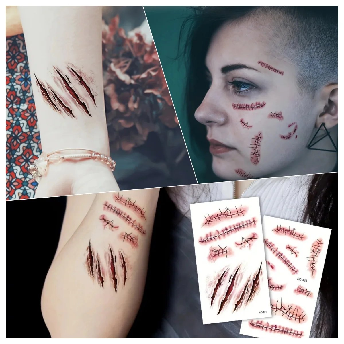 

10 шт., временная татуировка-наклейка для ран, Хэллоуин, ужас, реалистичная наклейка для татуировки с кровью, водостойкая наклейка для татуировки шрамов от травм