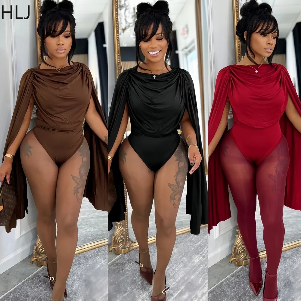 

HLJ Sexy Lace Ruched Patchwork Bodycon Rompers for Woman Solid Color Irregular Sleeves Jumpsuits Female Party Club Overalls New