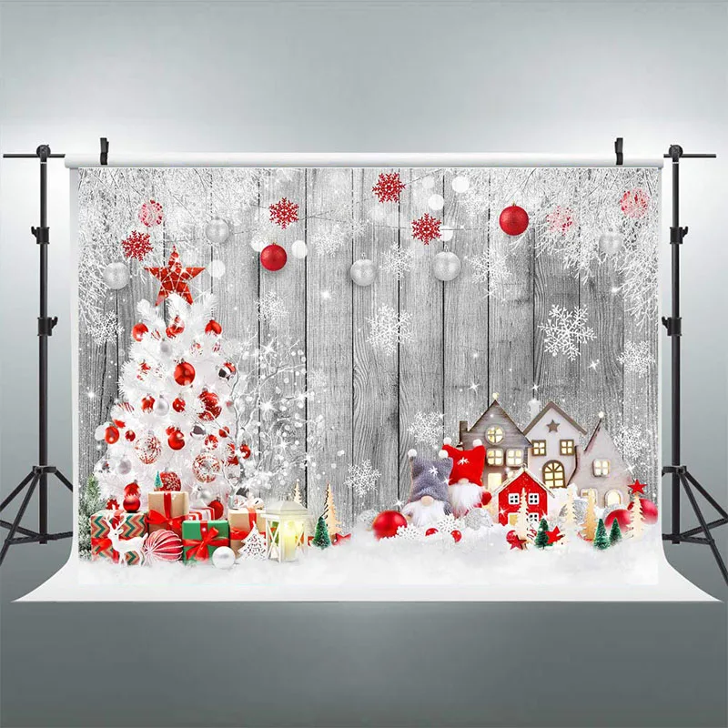 Christmas Photography Backdrop Snowflake Xmas Rustic Wooden Background for Kids Portrait Photo Studio Booth Photographic Props