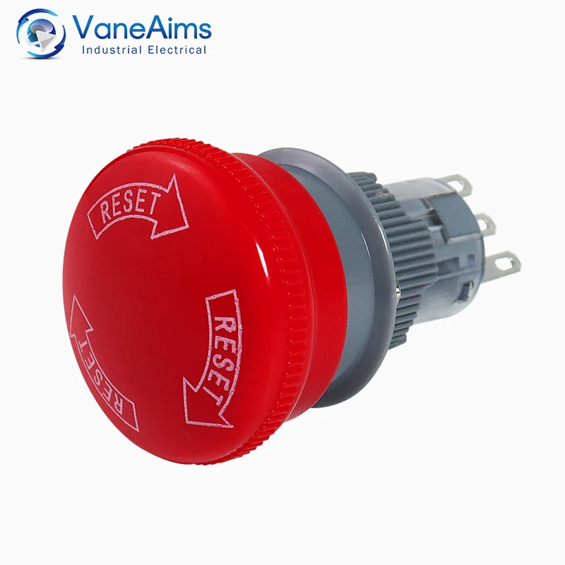 16mm Plastic Emergency Stop Switch VaneAims 1NO1NC Latching Self-locked Red Mushroom Head Push button switch Electrical Control