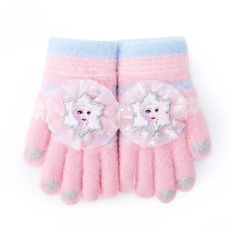 Frozen Elsa Kawaii süße All-Inclusive-Finger Kinder Herbst und Winter Outdoor-Reiten winddichte warme Handschuhe Weihnachtsgeschenk