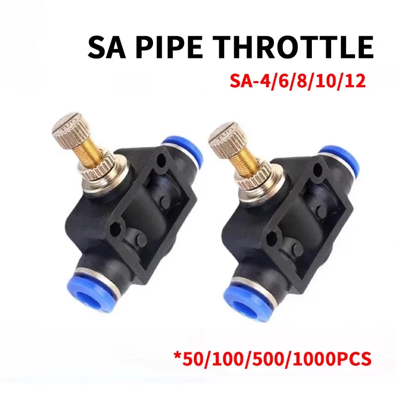 SA 20/50/100 Pcs Air Flow Speed Control Valve Tube OD 4mm Hose Pneumatic Push in Fitting SA-4mm-6mm-8mm-10mm-12MM