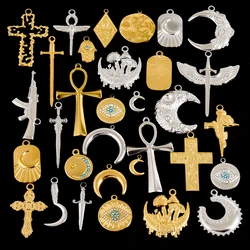 7Pcs No Fade Stainless Steel Wicca Moon Sun Egyptian Ankh Life Cross Pendant DIY Fatima Hand Turkish Evil Eye кулон Jewelry
