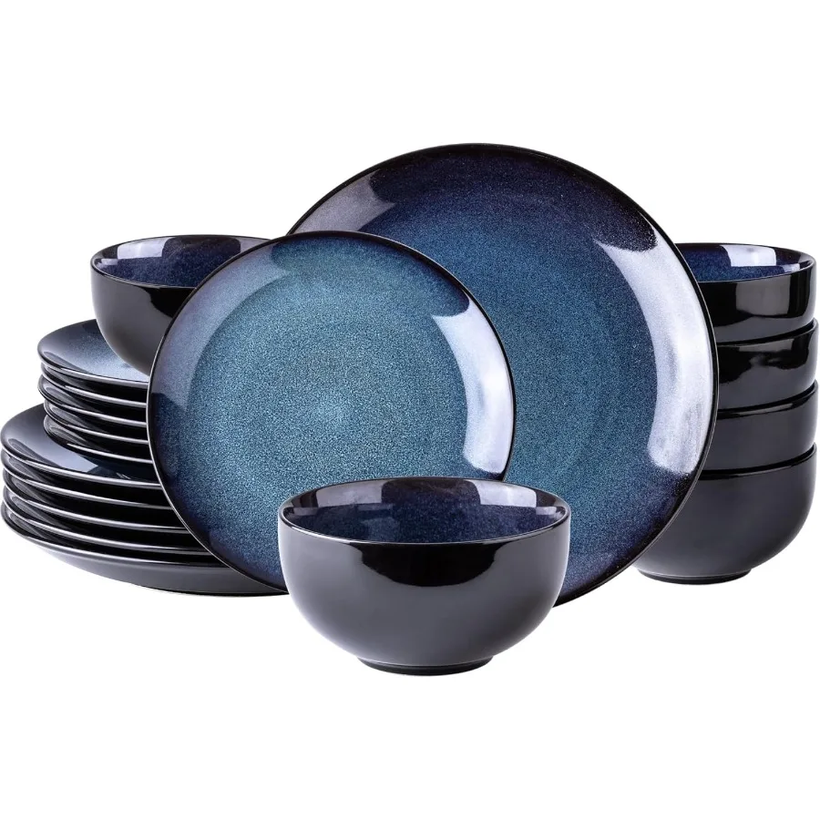 Handmade Ceramic Dinnerware Sets for 6 Including Plates and Bowls with Reactive Glaze Chip Resistant and Scratch Resistant Dish