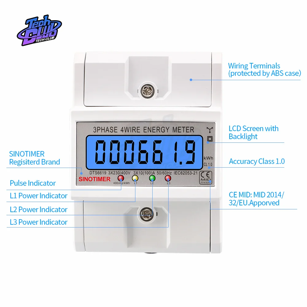 Medidor de potencia con pantalla Digital LCD, medidor de energía eléctrico trifásico, Kwh, herramienta de electricista, 100A, DTS6619