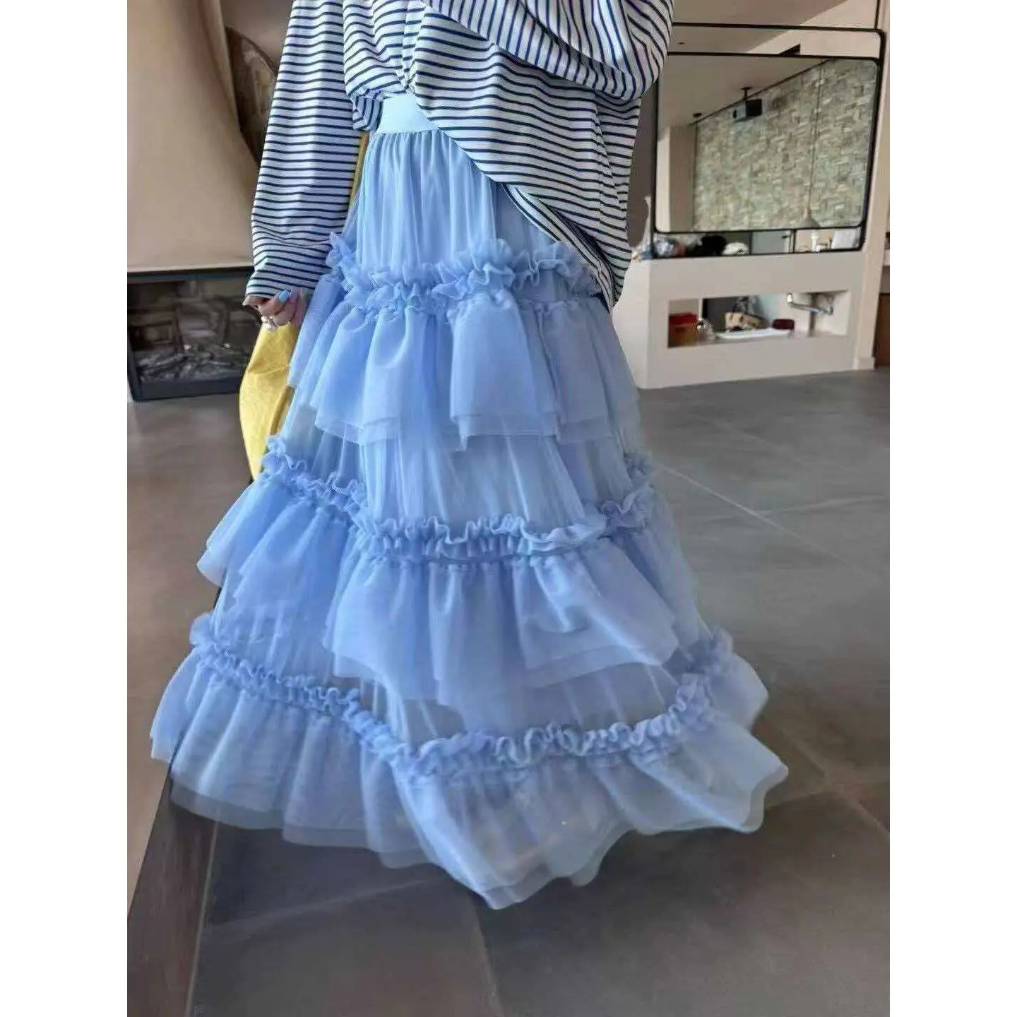 Heavy Industry Mesh Layered Cake Skirt Women's 2026 Autumn New Pleated Skirt