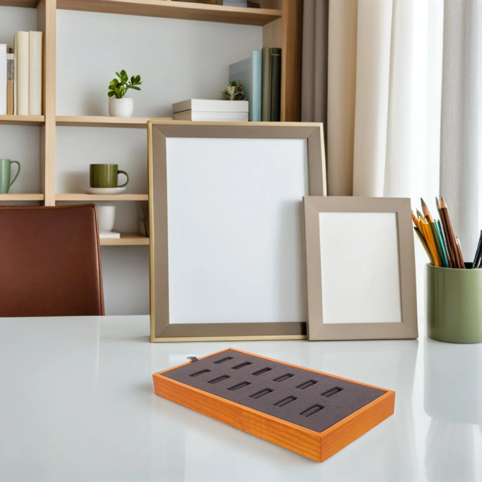Solid Wood Jewelry Display Tray 12 Slots Ring Organizer Box Dustproof Storage for Rings Earrings Accessories Ring Tray
