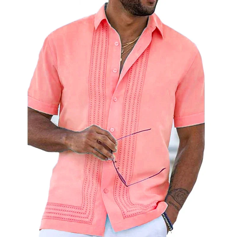 Hawaiian men's shirts casual t-shirts fashion trend pink men's and women's button short sleeve shirts new plus size