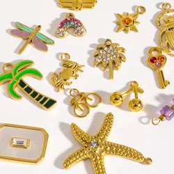 3/2Pcs Stainless Steel 17Style Vacation Style Starfish Coconut Trees Pendant Charms for DIY Necklace Bracelet Jewelry