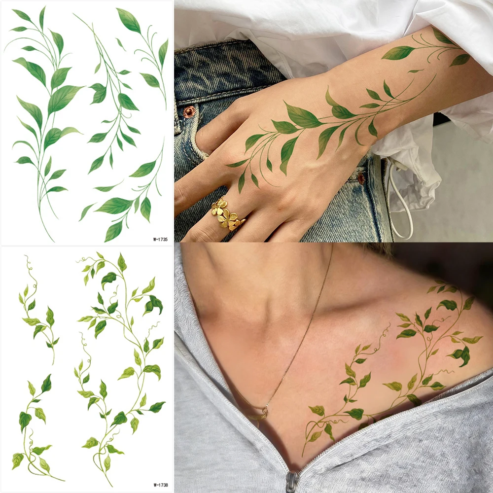 

Временные татуировки с цветами и листьями для женщин, 1 лист, водостойкие, для рук и тела, имитация тату, боди-арт