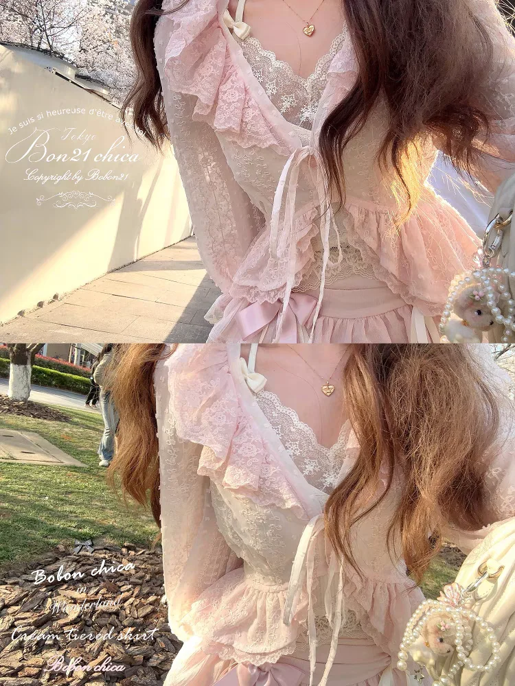 Koszula Princess Sweet Lolita Bobon21 Nippori Manor Complex Craftsmanship Koronkowy Kołnierzyk Szyfonowa Koszula z Haftem Ochrona Przeciwsłoneczna C2393