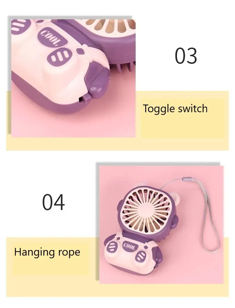 2024 Summer New Mini Fan USB Handheld Rechargeable Student Portable Wind Super Quiet Cute Desktop Bed Outdoor Gift