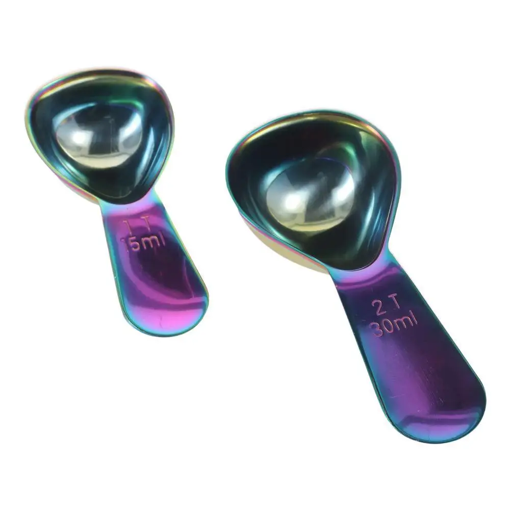 2pcs Stainless steel Coffee Scoop Rainbow 15ml,30ml Measuring Coffee Spoons Short Long Handled Powder Spoon for Powder,Coffee