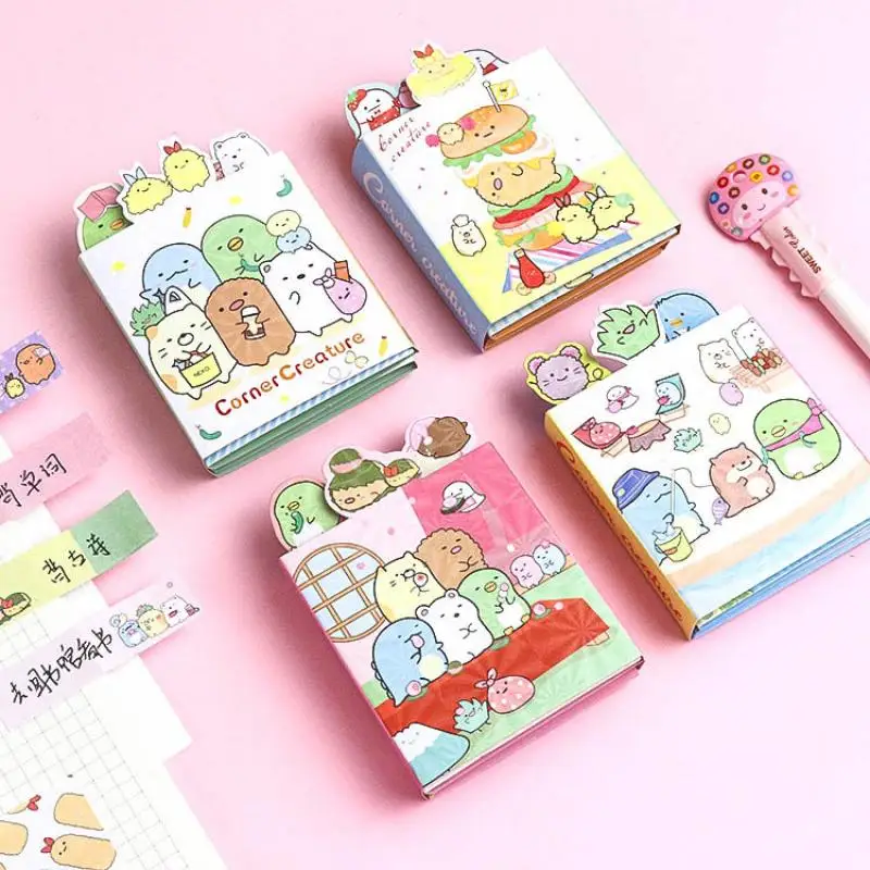 Kawaii Sumikkogurashi, портативный блокнот, стикеры для записей, книжка, стикер, книга, бумага для сообщений, стираемый, женский подарок