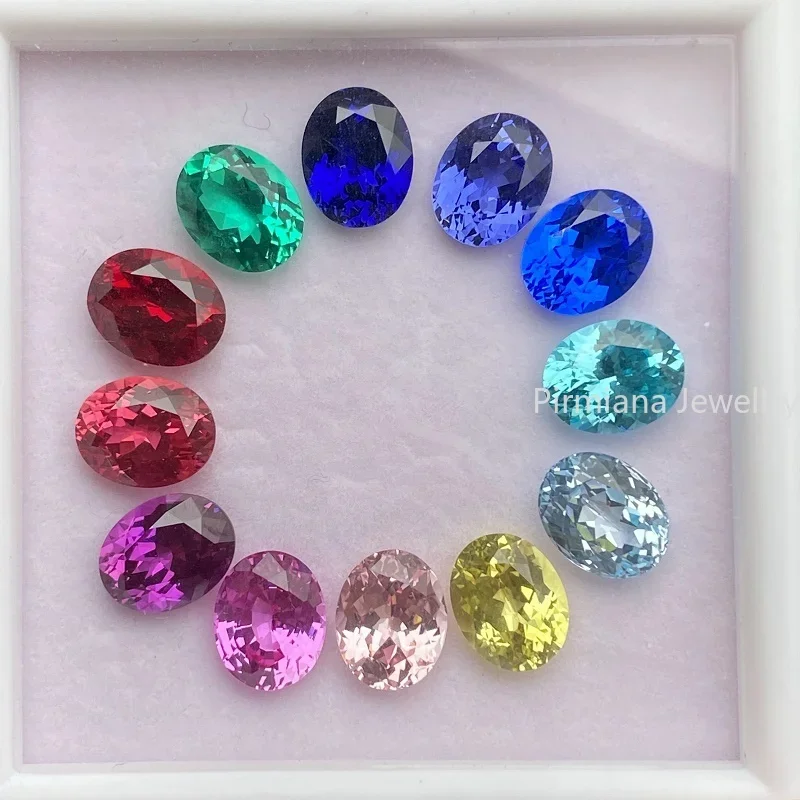 Pirmiana Popular Oval Shape Lab Grown Gemstones Green Emerald Red Ruby and Colorfull  Saaphire Loose Stones For Diy Jewelry