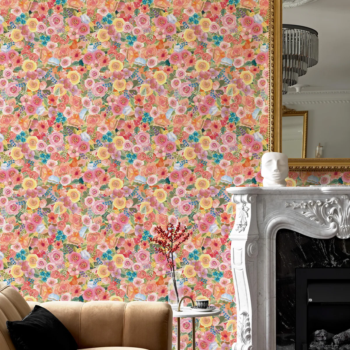 Paper Straw Color - Cute Cat Floral Wallpaper Self-adhesive Waterproof
