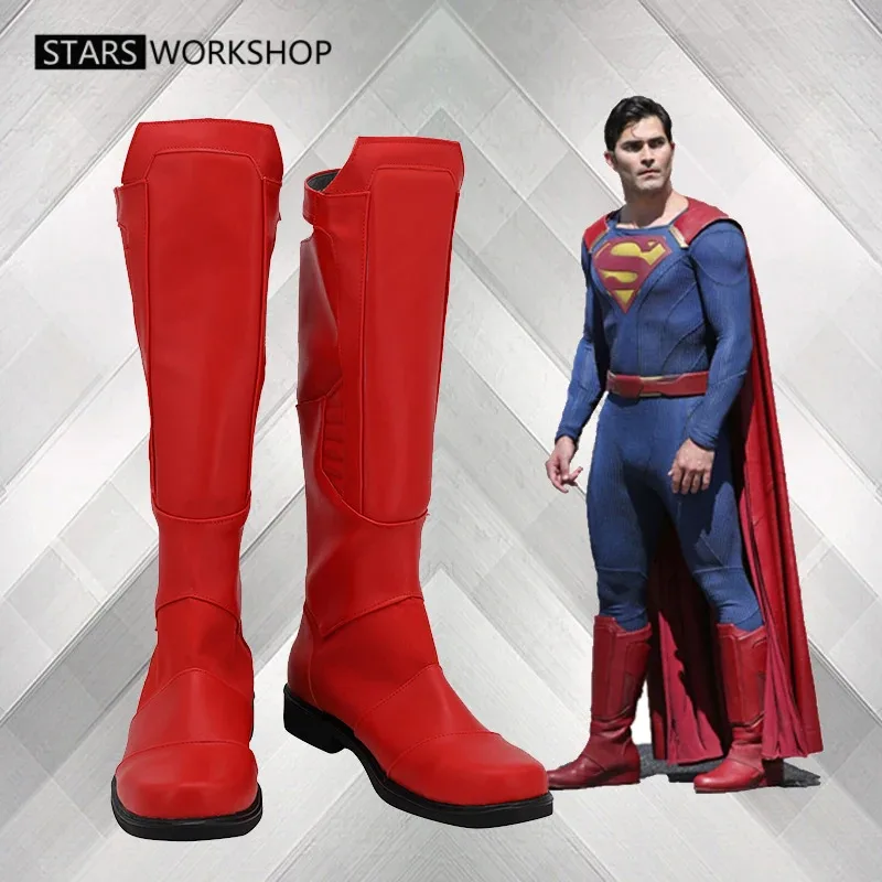 

Обувь для косплея SuperGirl Clark Kent, красные длинные кожаные ботинки из американского фильма для Хэллоуина, Рождества, индивидуальный заказ