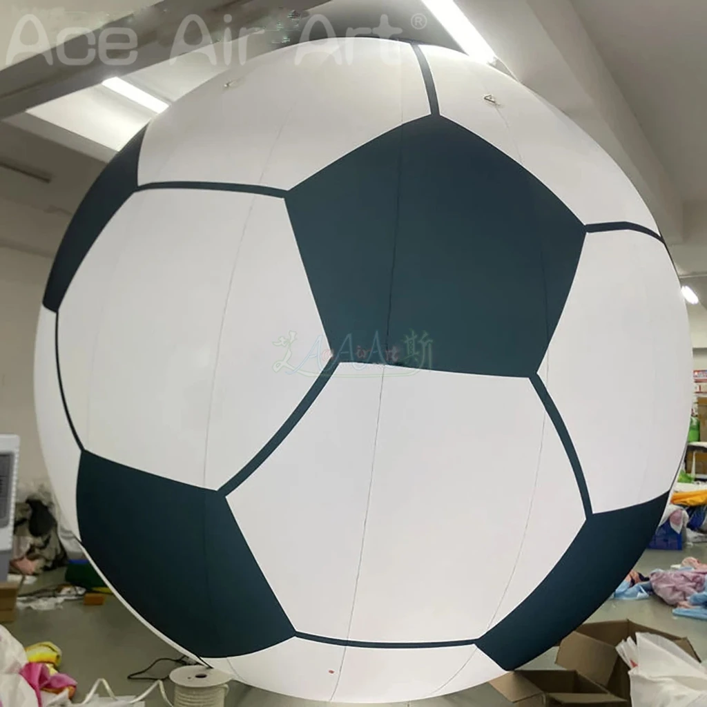 Balón de fútbol inflable gigante, soplado de aire, fútbol con luz LED blanca, escenario para eventos, decoración al aire libre, juegos, accesorios publicitarios