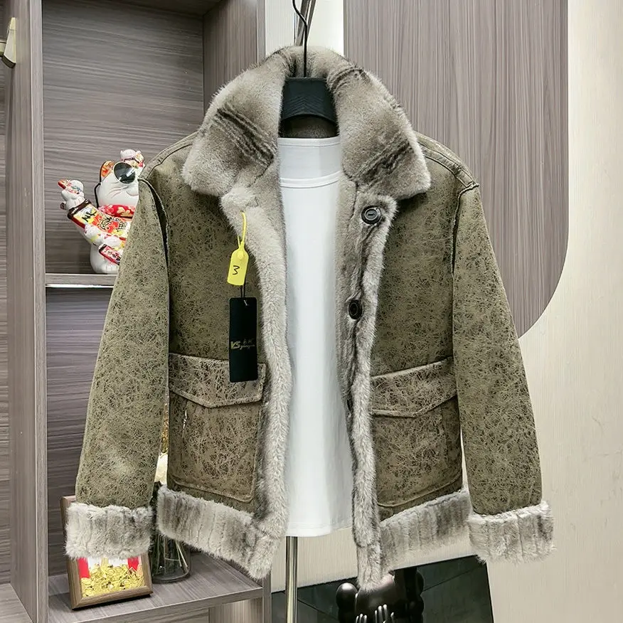 Trend Winter Luxury Men's Clothing Warm Fur Coat Reversible Wear Fur Leather Jacket High-quality Windproof Outerwear Snow Jacket