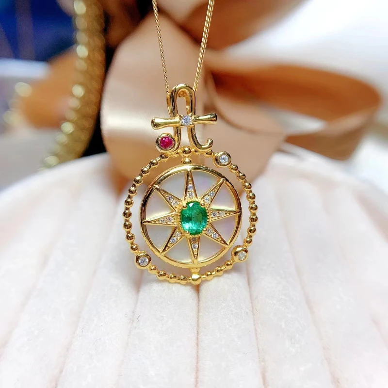 

New Natural Emerald Pendant Necklace 925 Sterling Silver Sun Pendant Women's Jewelry Birthday Gift Carrying Certificate