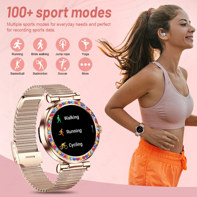 LIGE New Luxury Smart Watch Women 1.27 HD Display Bluetooth Call Sport Fitness Watch Multi-function Smartwatch For Xiaomi Huawei