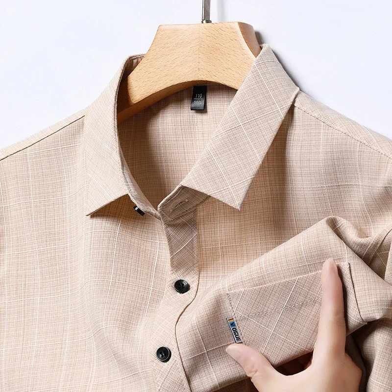 

Рубашка мужская деловая с коротким рукавом, повседневная универсальная с принтом, устойчивая к морщинам, не требует глажки, Всесезонная