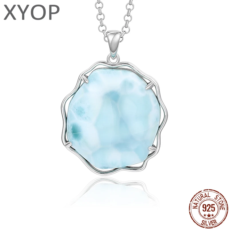 

XYOP Серебряный подарок 925, натуральный синий ларимар, атмосферный круглый кулон, коллекция уникальных свадебных вечеринок, сказочный высокий