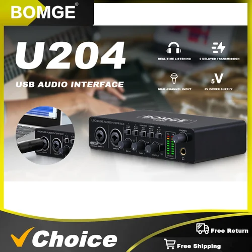 BOMGE U204 Interfaz de audio USB para Mac 32 bits/192 kHz Podcasting Streaming para productor vocalista con 48 V Phantom