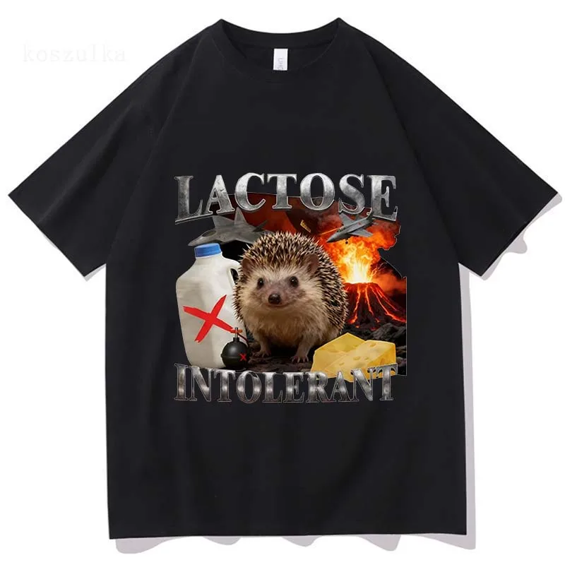 

Lactose Intolerant Funny Hedgehog Meme T-Shirt Men's Women Retro Fashion Short Sleeve T-shirts Cotton Casual Oversized T Shirts