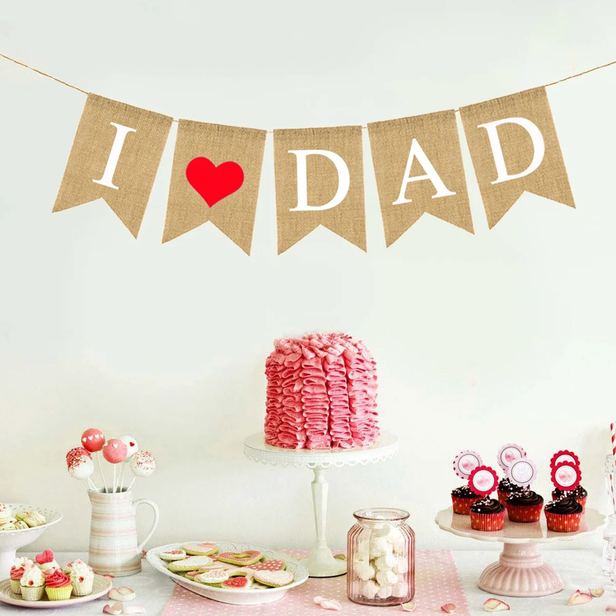 Vaderdagdecoratie Rood hartontwerp I DAD Letters Bunting Vaderdag Bunting Linnen Hangende feestmuur