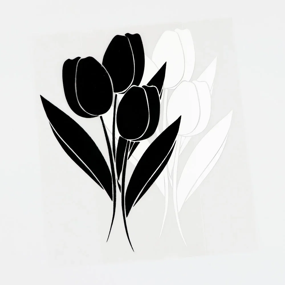 Schwarz/silber hübsche Pflanze Blume Tulpen Vinyl Auto Aufkleber Aufkleber Abdeckung Kratzer 10,3 cm × 16,4 cm