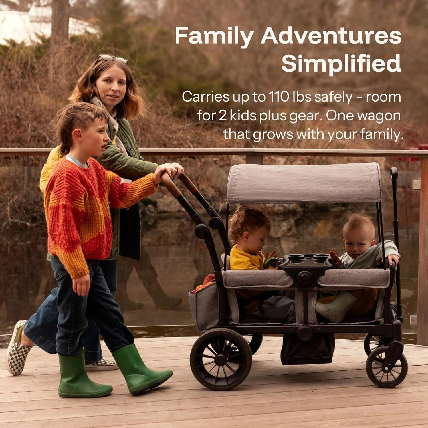 

All-Terrain Wagon Stroller for 2 Kids, Foldable Outdoor & Beach Stroller Wagon with Removable Canopy,Factory Direct Sales