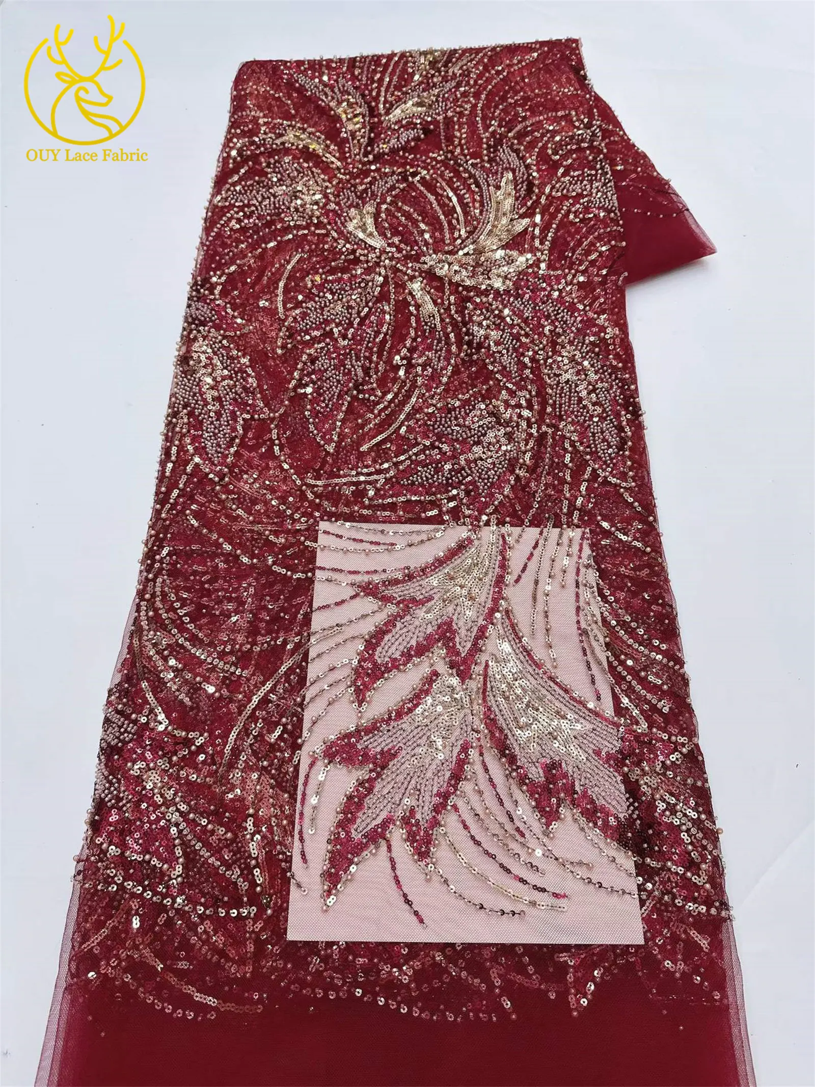 Großhandel Nigerianischer Perlen-Spitzenstoff 2026 Modischer Französischer Afrikanischer Pailletten-Netzstoff für Brautkleider und Partykleider 5 Yards – Detail 19