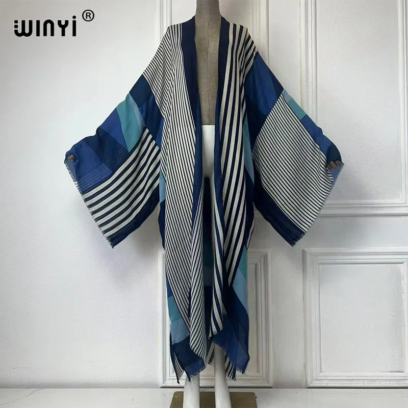 WINYI Africa summer fashion kimono maxi dress beach cover up women Cardigan boho sexy coat Geometric print kaftan beach outfits