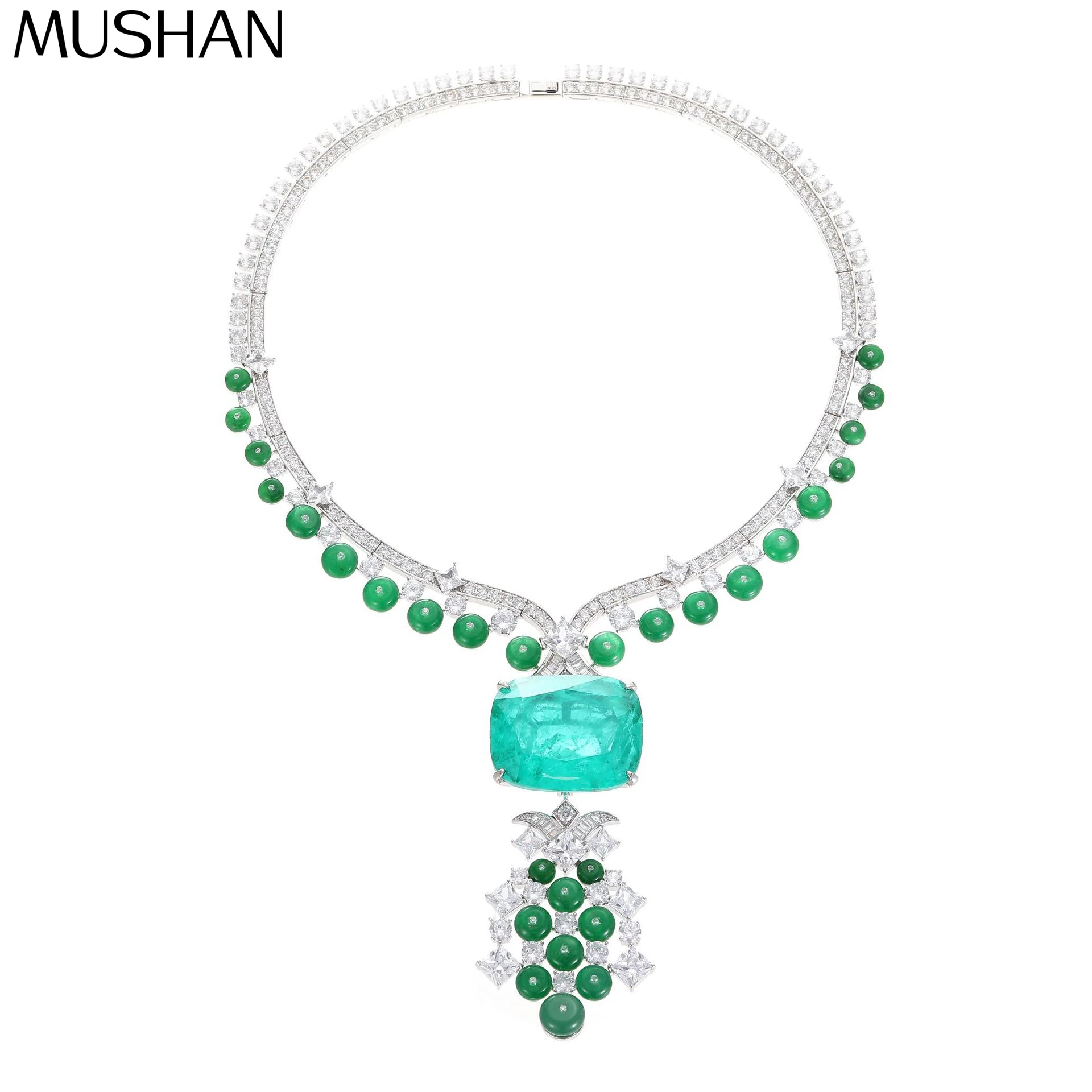 

MS Luxury Jewelry 925 Sterling Silver Pendants Necklaces Large Green Gemstones Wedding Party Chain Necklace Women s925 Jewelry