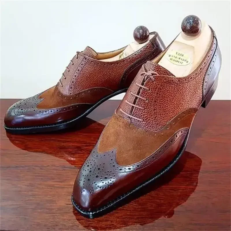 Oxford Shoes Men Shoes PU Solid Color Classic Business Casual Daily Brogue Hollow Faux Suede Lace Up Fashion Dress Shoes CP076