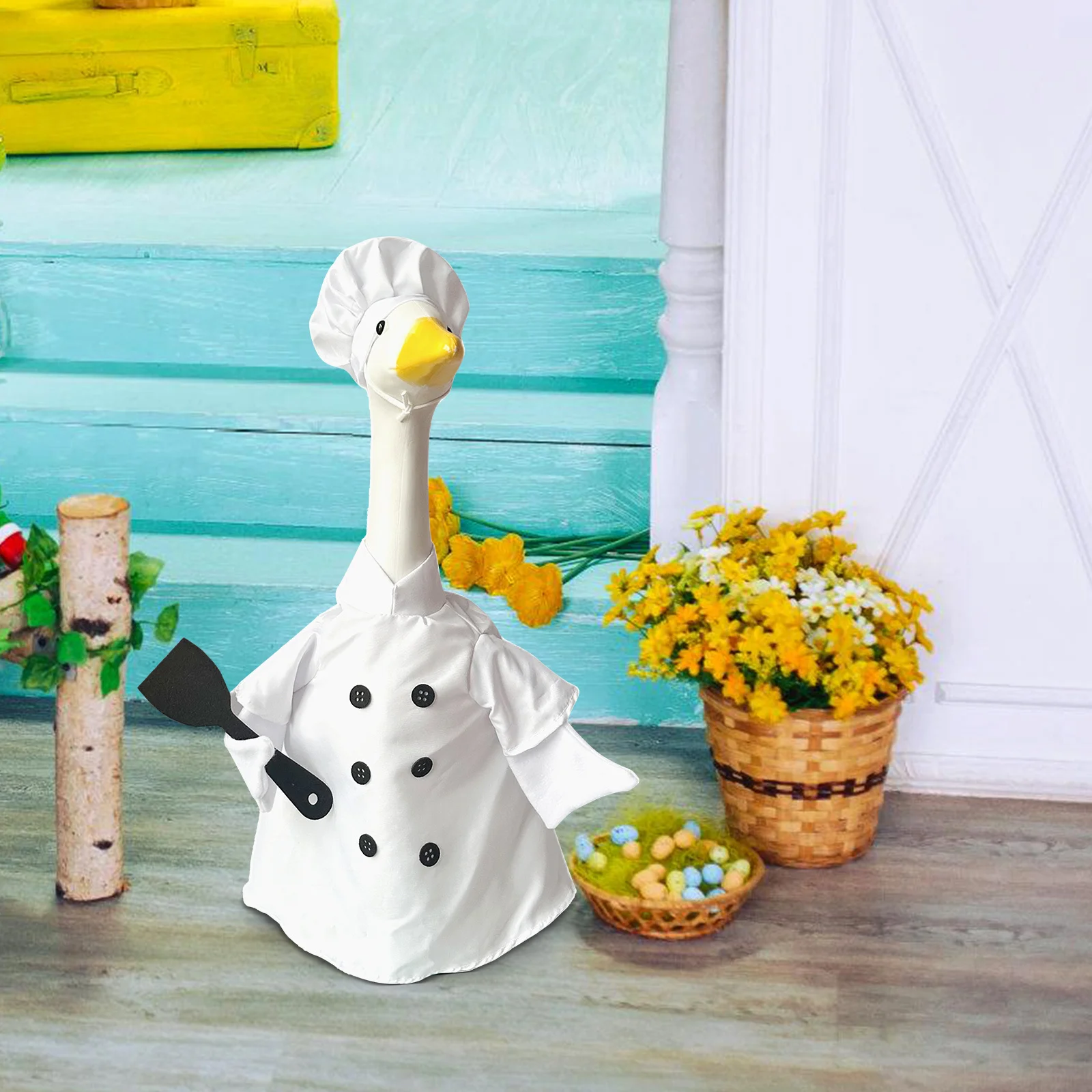 

Porch Goose Easter Outfit Chef Costume White Goose Holiday Decorations Home Mall Hotel Lawn Festive Clothes Easter Decor