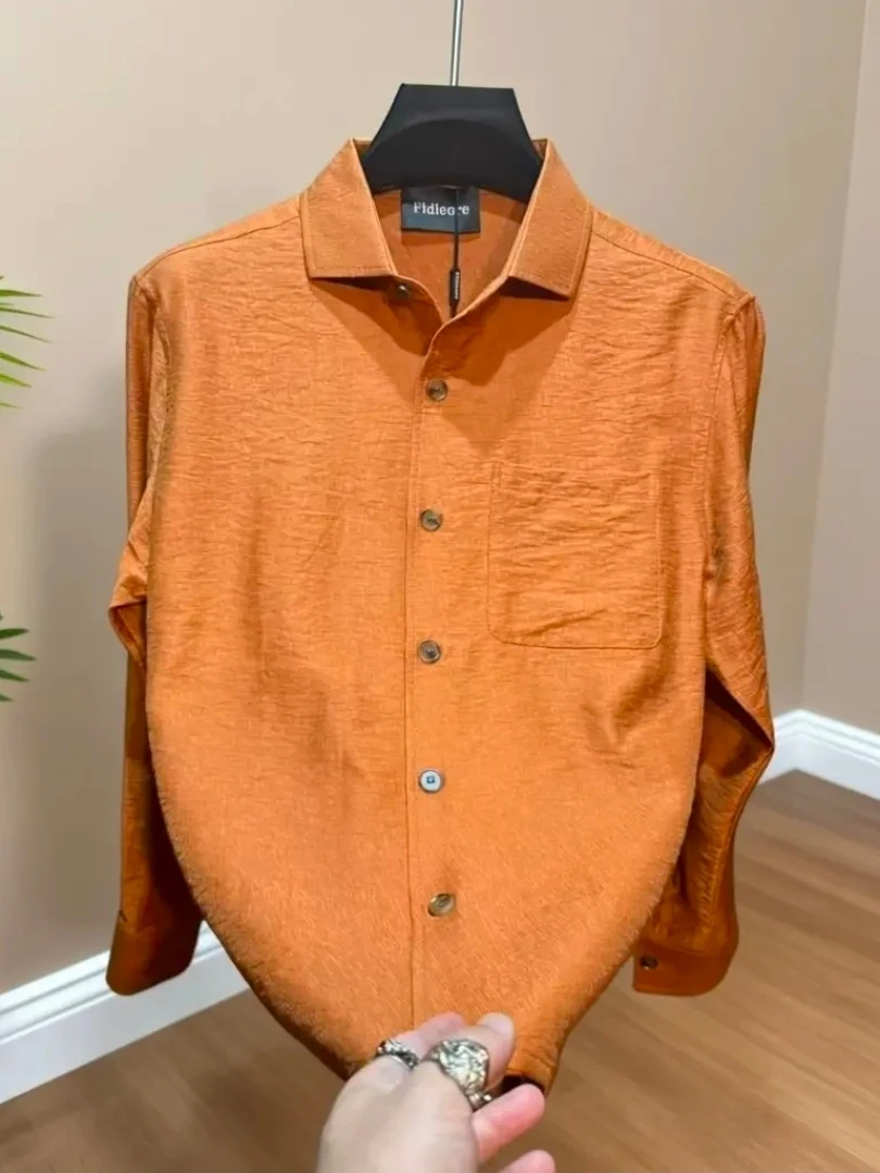 

Высококачественная мужская повседневная рубашка из шелка и льна, универсальная, модная, весенне-летняя, деловая, приталенного кроя, с длинным рукавом, на пуговицах