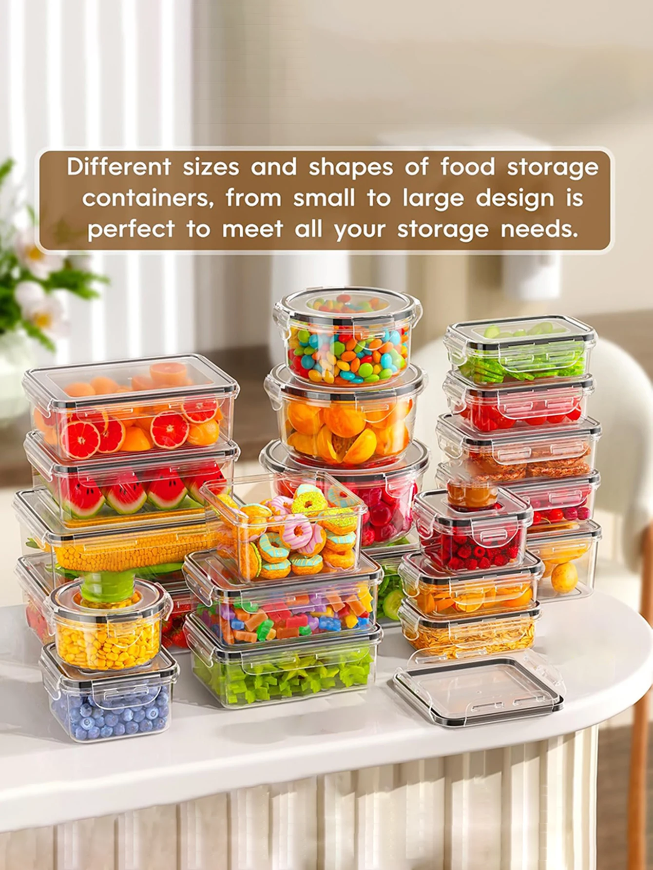 12pcs/Sealed food storage container with easy buckle lid, suitable for kitchen organizing fruits vegetables with labels and pens