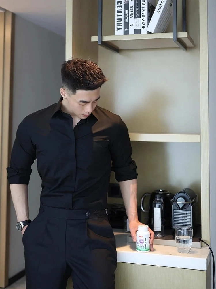 

Bla Briti Preppy Long Sve irt Men's High-End Sle Haome Korean Version Dr irt Busin Formal under irt