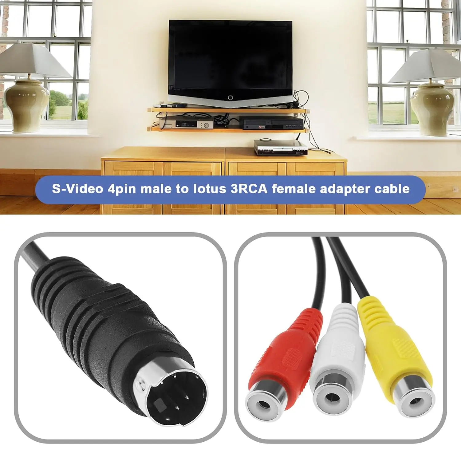 

S-Video 4 Pin Male To AV 3 RCA Female Converter Audio Video Composite Cable for PC TV Set-top Box DVD Player Projector Monitor