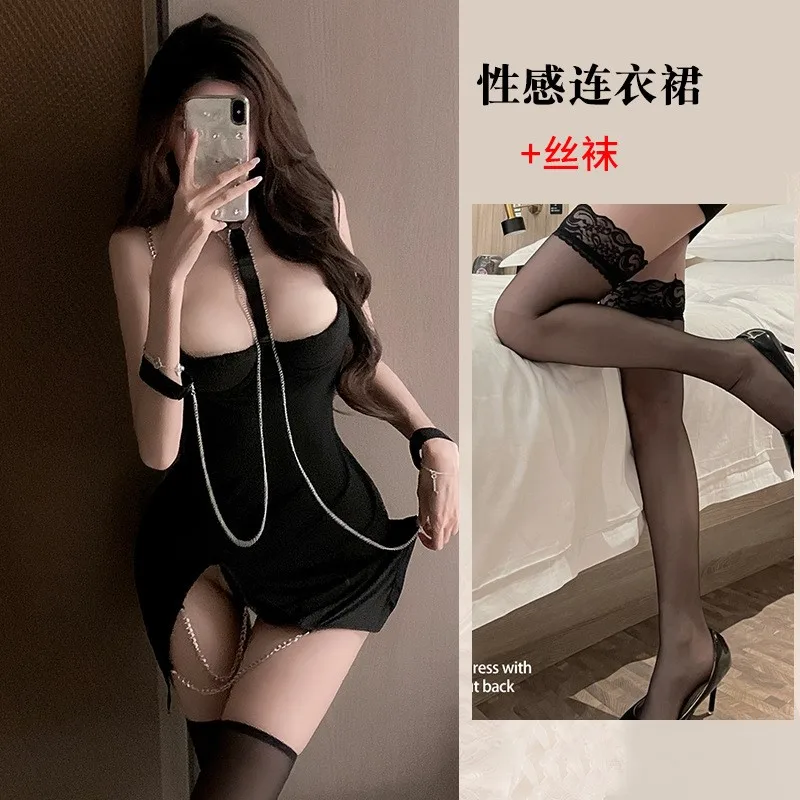 تأثيري حلي المثيرة الملابس الداخلية جنسي ساخن الجسم المعانقة فستان مغر الرسن انقطاع تنورة سوداء الفتيات النساء دعوى حفلة عيد الميلاد