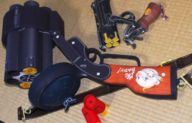 3D Paper Model Pistol Hellboy Revolver with Bullets Gun Diy Handmade Papercraft Toy