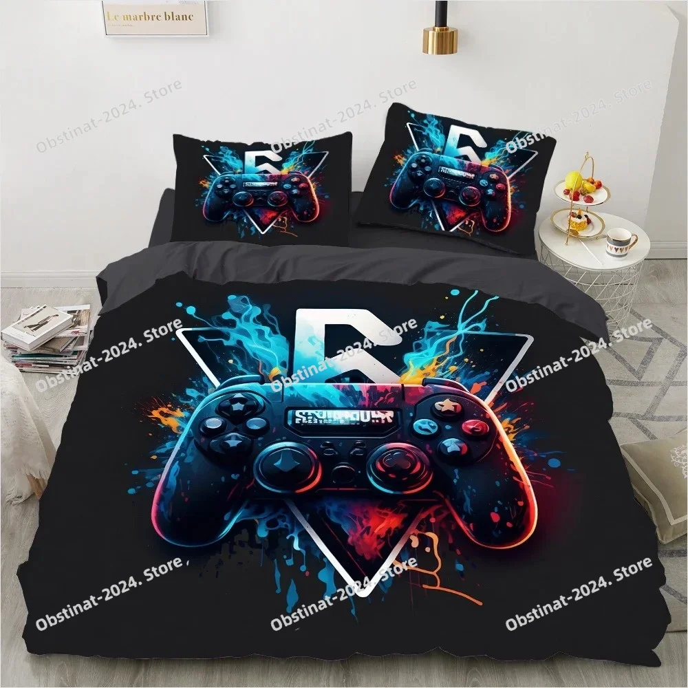 

Game King Queen Duvet Cover 3D Black Game Handle Bedding Set For Kids Teens Boys Man Gamer Bedroom Decor Quilt Cover Pillowcase