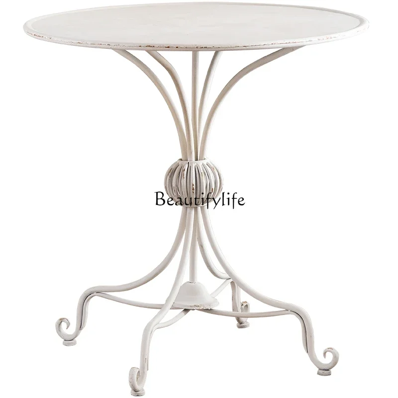 

LAmerican retro outdoor courtyard tables and chairs open-air garden wrought iron old coffee shop casual afternoon tea table