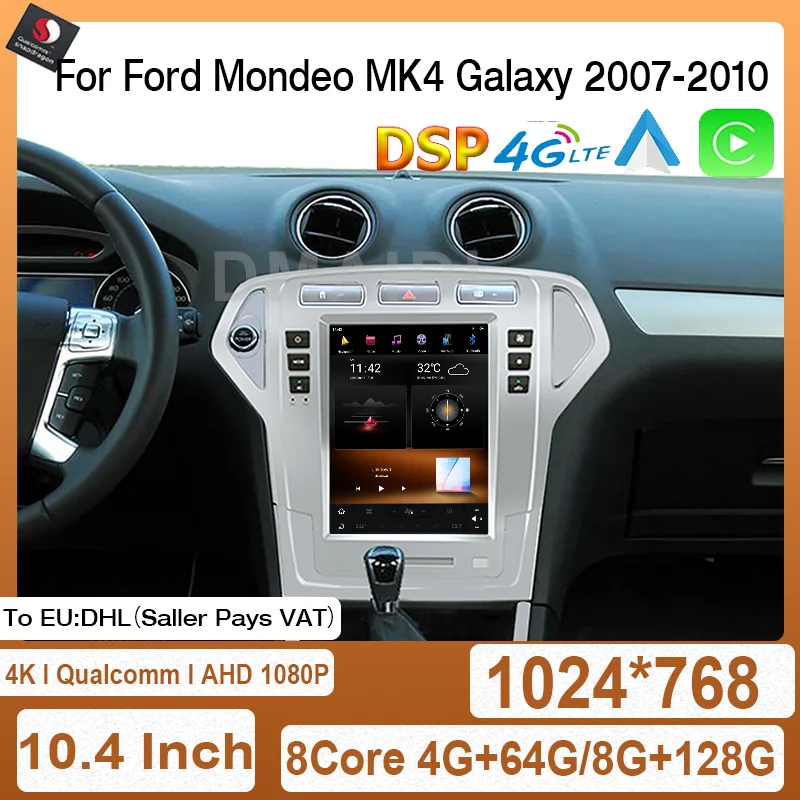 

Android 11 Car Radio 10.4" Snapdragon 665 GPS Multimedia Video Player For Ford Mondeo 4 MK4 2007-2010 Carplay Auto DSP Stereo 4G