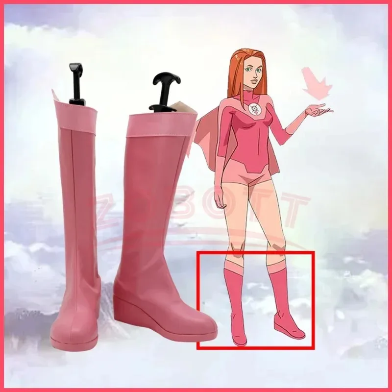 

Сапоги для косплея Invincible Atom Eve, обувь из искусственной кожи на высоком каблуке, реквизит для косплея на Хэллоуин, сапоги супергероя Invincible Atom Eve на заказ