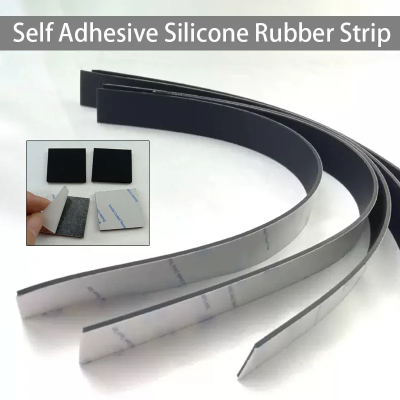 1pcs Black Self Adhesive Silicone Rubber Strip Pad Non-slip Shock-Absorbing Rubber Pad Length 300mm Thickness 0.5/1.5/2/2.5/3mm