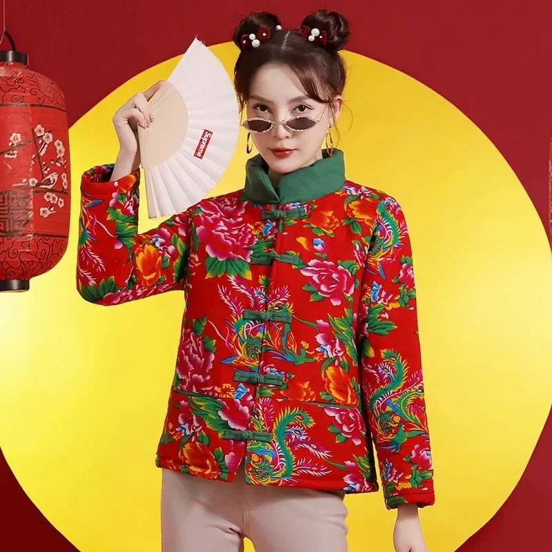 

FC6Northeast big flower cotton-padded jacket ethnic wind floral cotton-padded jacket fashion dish buckle winter short coat@FC8！
