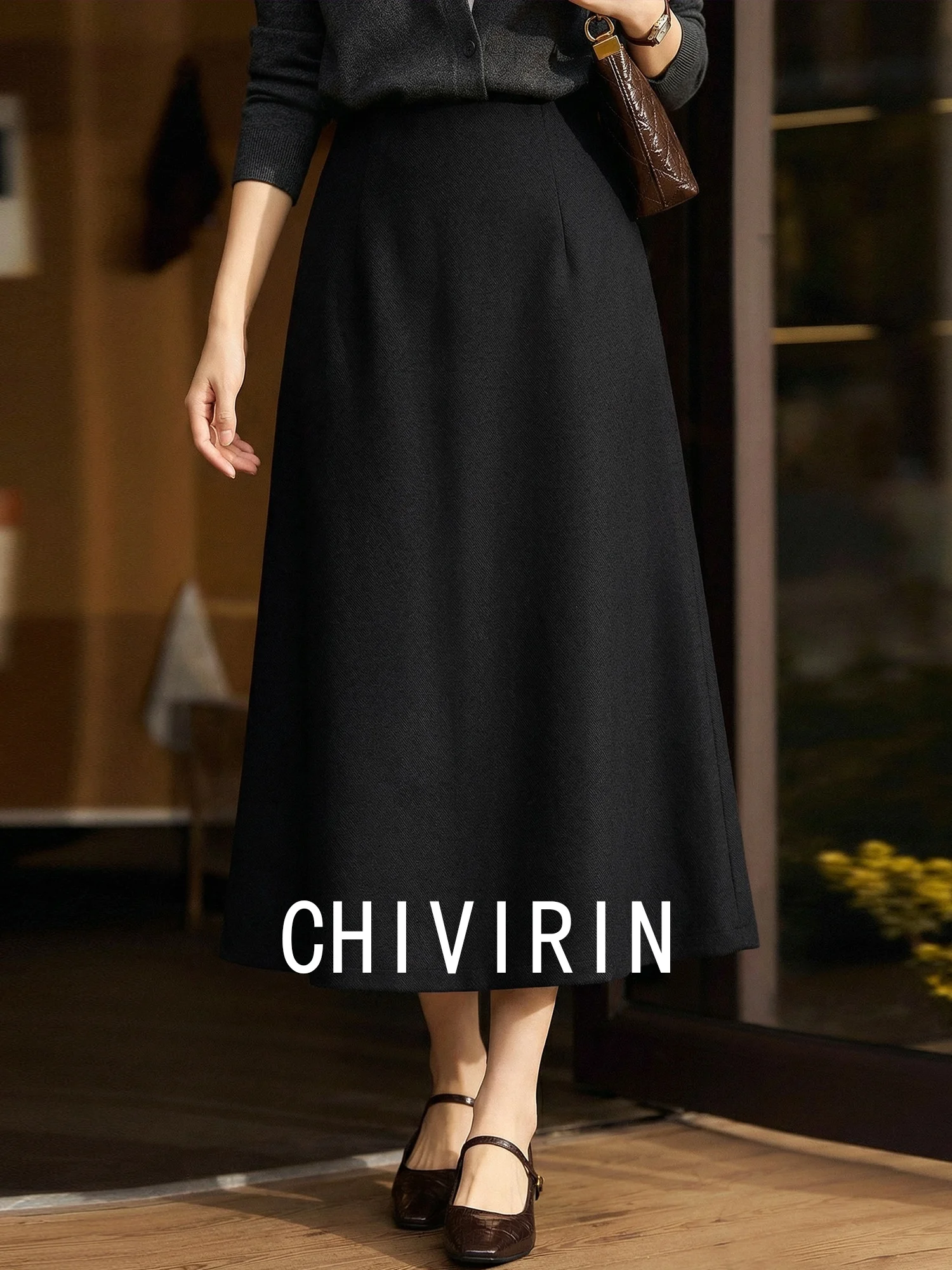 

Юбка А-силуэта Ele Bla для женщин, шерстяная, для офиса и повседневной носки, с высокой талией, из смесовой ткани (полиэстер и шерсть), весна-осень